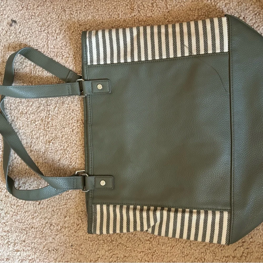 Classic thirty one Olive Green Tote Bag with Striped Accent - Picture 1 of 2